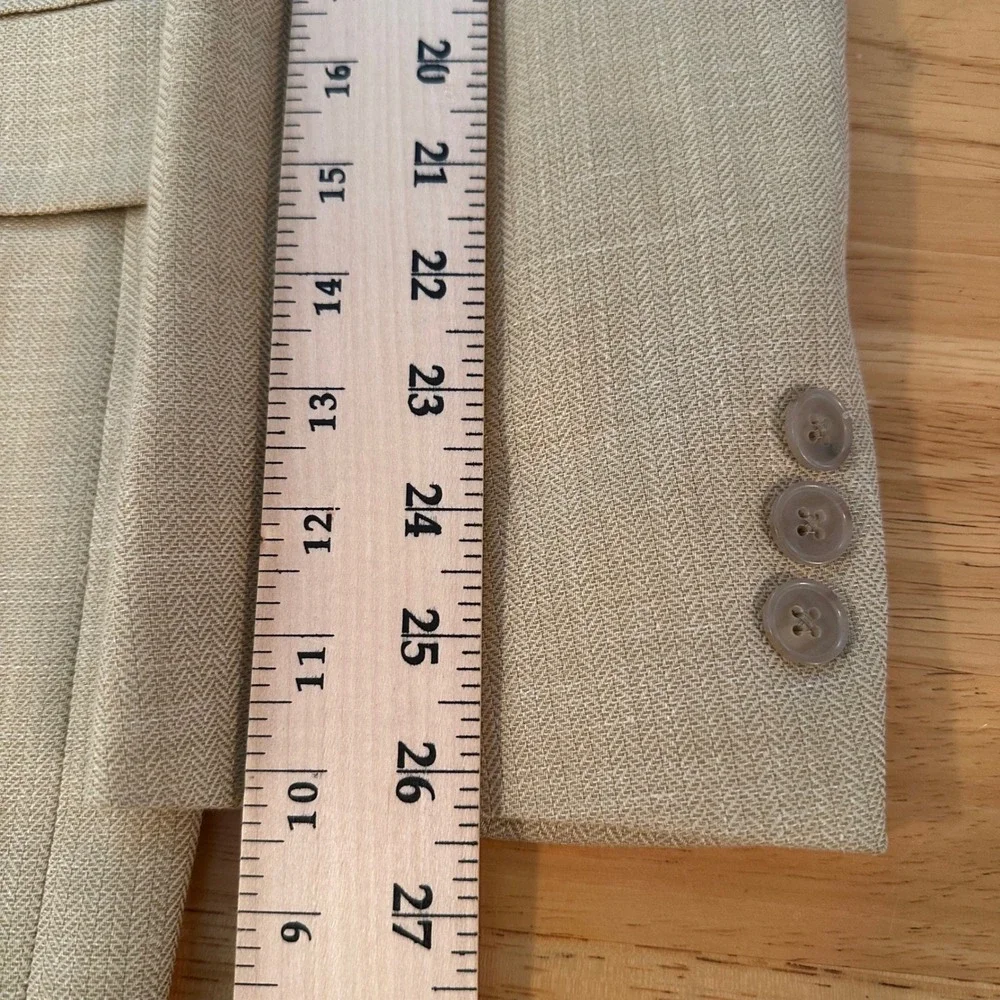 Hart Schaffner Marx Mens 44L Silk Comfort Blazer Jacket Tan Herringbone Made USA